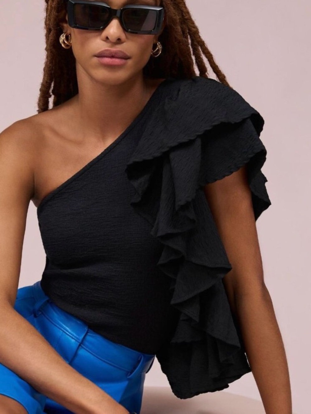 🖤 By Anthropologie Ruffled One-Shoulder Top NWOT Size XL